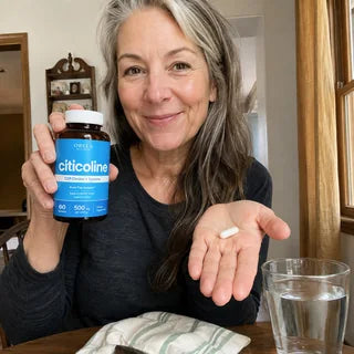 Customer showing a Clear Focus Citicoline capsule at home