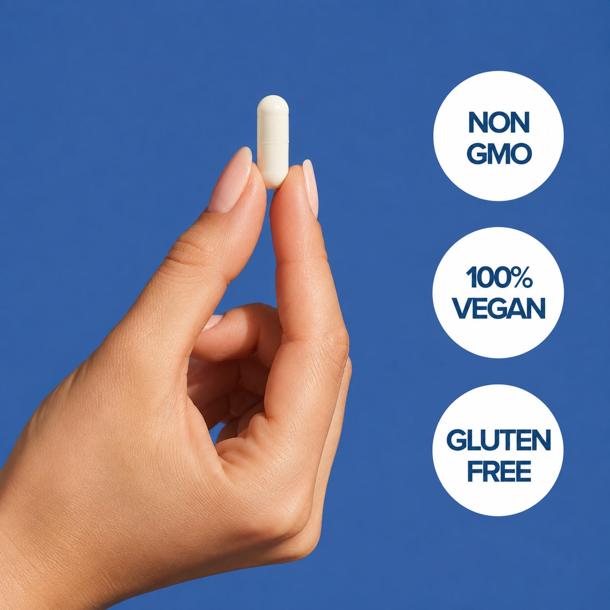 Citicoline capsule with Non-GMO, 100% Vegan, and Gluten Free callouts